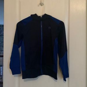 Boys dark blue/black Russell zip up hoodie. Boys medium (8)